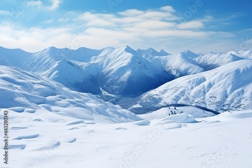 panorama of winter mountains with snow. copy space background, generative ai