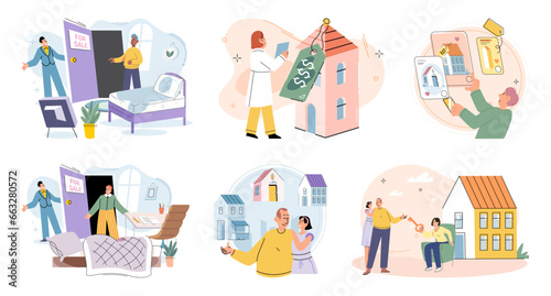 Real estate search. Vector illustration The mortgage loprovided individuals with means to purchase residential property The real estate search concept helped buyers in finding their perfect home