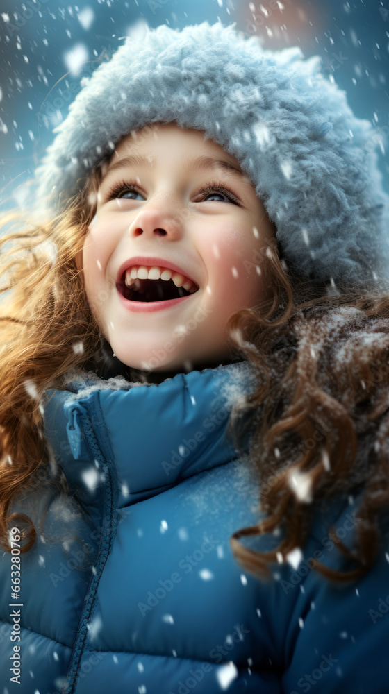 A girl in warm winter clothes rejoices in the snow A girl in warm winter clothes rejoices in the snow