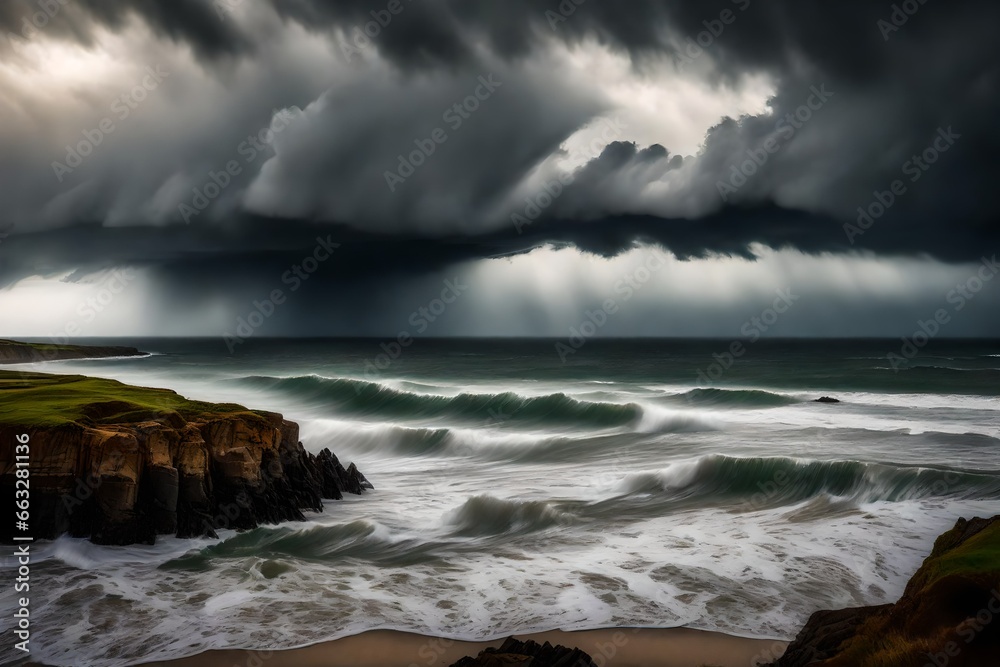 storm over the sea generated by AI technology