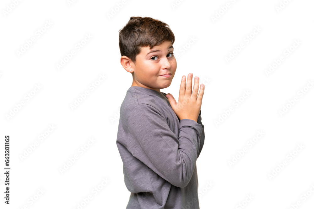 Little caucasian kid over isolated chroma key background scheming something Little caucasian kid over isolated chroma key background scheming something