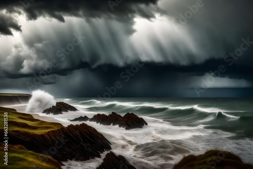 storm over the sea generated by AI technology