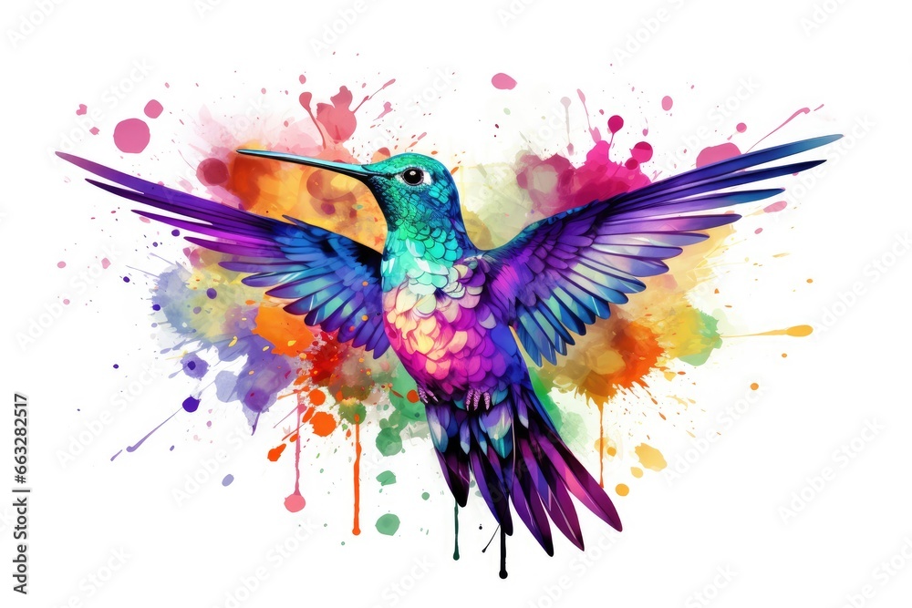 beautiful colorful colibri bird watercolor desing
