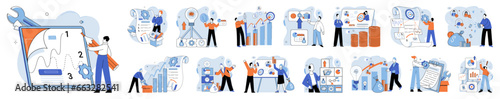 Business development. Vector illustration. Job seekers navigate competitive job market with diligence Business Concept illustrations convey intricate ideas effectively Men and women excel in diverse
