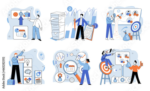 Business development. Vector illustration. Effective management motivates employees to excel in their roles Job security is top concern in ever-changing economic landscape Business Concept Business