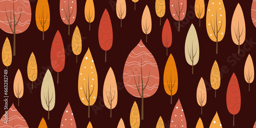 Autumn forest seamless pattern for printing on fabric and paper. Design of clothing, wallpaper and bed linen. Vector print.