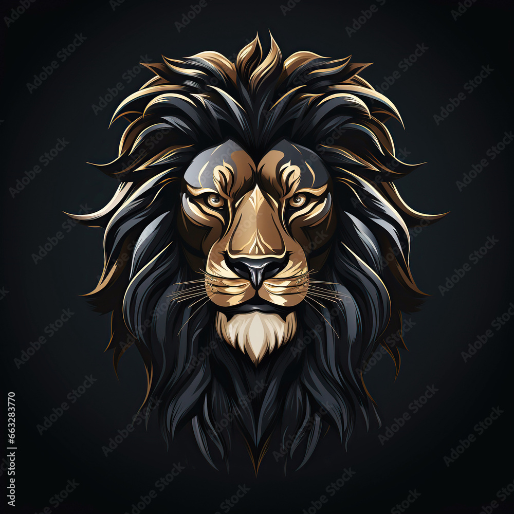 logo emblem with a lion head on black background