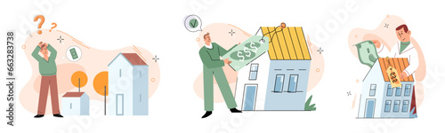 Buying and choosing housing. Vector illustration The house was listed by reputable real estate agency The property market offered various investment opportunities for buyers The mortgage terms