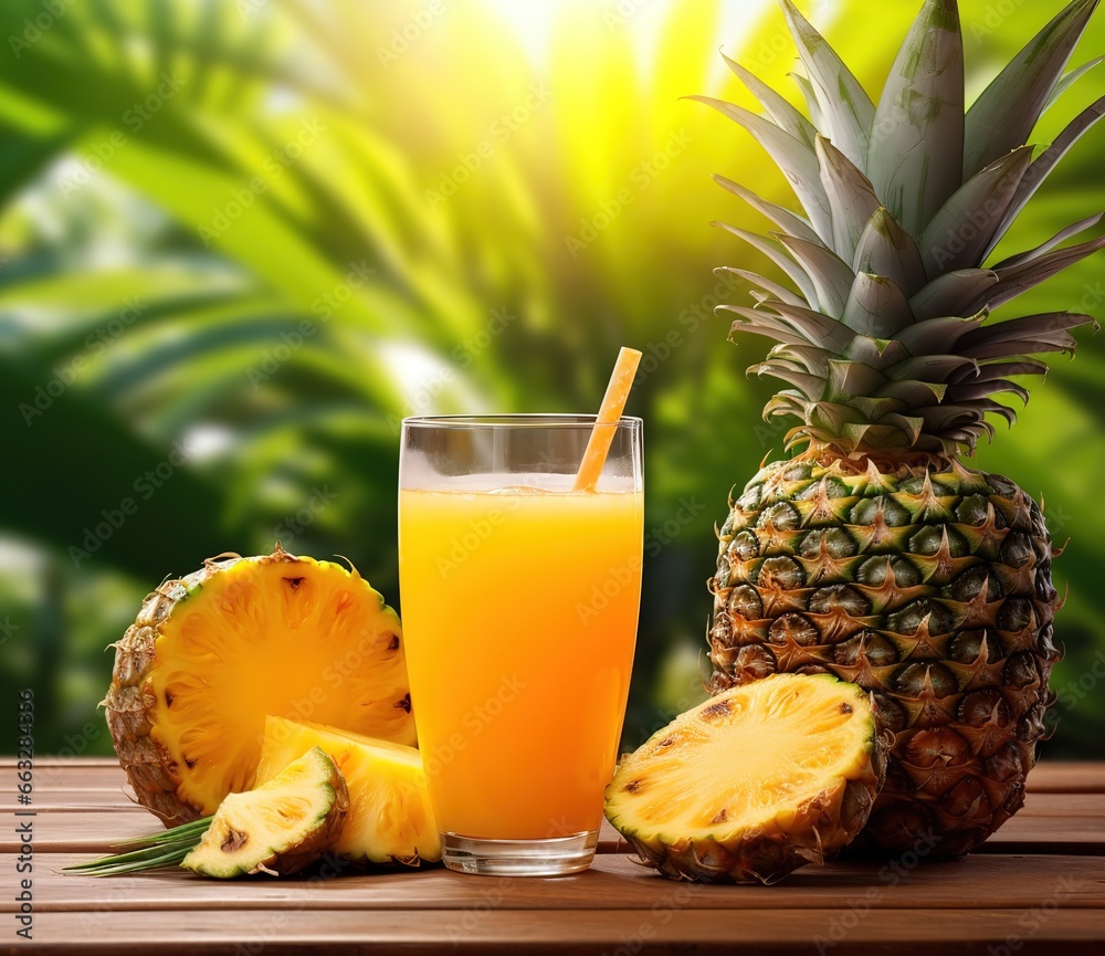 a glass of pineapple juice with fresh pineapple on a wooden table a glass of pineapple juice with fresh pineapple on a wooden table
