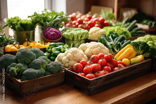 Fresh Raw Vegetables Stored In Boxes On Dkitchen Table