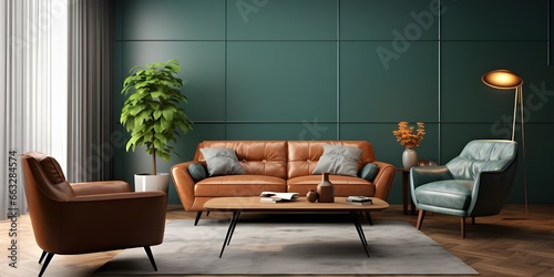 A simple eye catching view  of Stylish Living Room Boasts Couch and Armchair Sofa for the Ultimate Luxury Life generative AI © Sohail