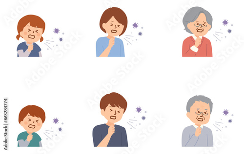 咳をするいろいろな世代の人物のイラスト