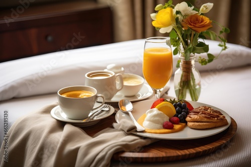 Hotel Room Service Delivering Breakfast In Cozy Setting