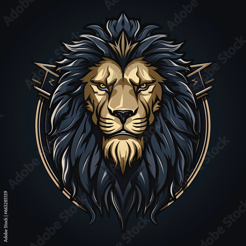 logo emblem with a lion head on black background