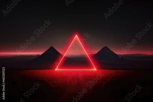 Neon Red Triangle Mountain Concept In Desert