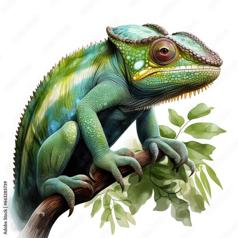 Obraz premium watercolor Chameleon Teaclipart, Generative Ai