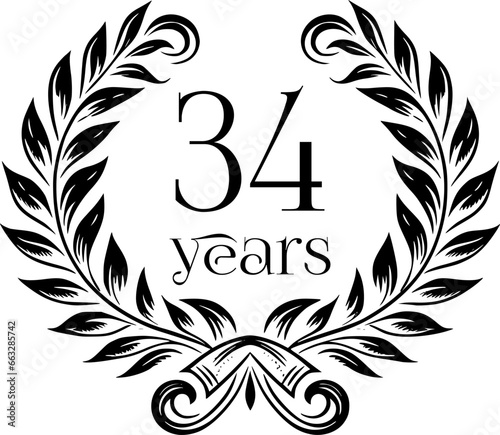 Vintage Laurel Wreath Anniversary Graphic with 34 Years - Versatile Vector Design for Celebrations and Corporate Use