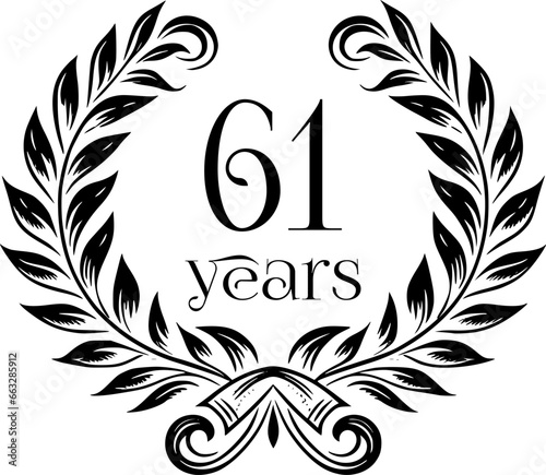 Vintage Laurel Wreath Anniversary Graphic with 61 Years - Versatile Vector Design for Celebrations and Corporate Use