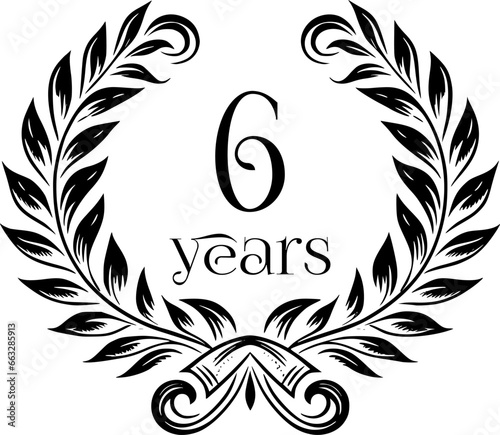 Vintage Laurel Wreath Anniversary Graphic with 6 Years - Versatile Vector Design for Celebrations and Corporate Use