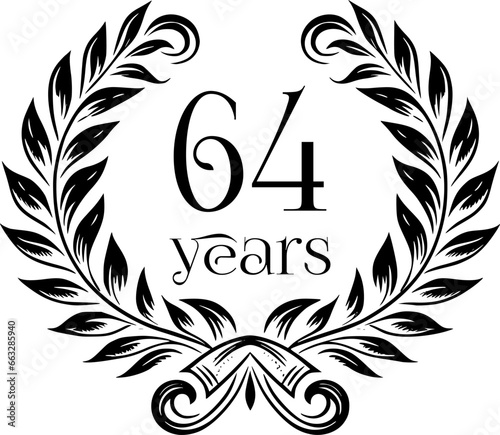 Vintage Laurel Wreath Anniversary Graphic with 64 Years - Versatile Vector Design for Celebrations and Corporate Use