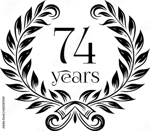 Vintage Laurel Wreath Anniversary Graphic with 74 Years - Versatile Vector Design for Celebrations and Corporate Use