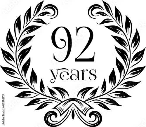 Vintage Laurel Wreath Anniversary Graphic with 92 Years - Versatile Vector Design for Celebrations and Corporate Use