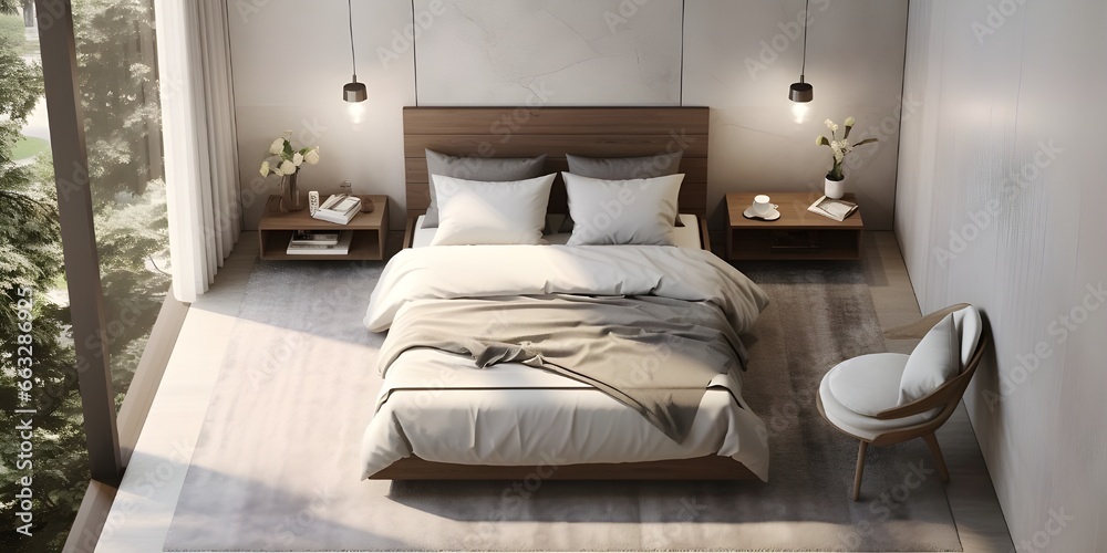 A comfortable   5-Star Hotel  Modern Bedroom Interior Showcase generative AI