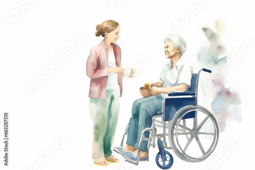 A disabled person in a wheelchair and a nurse