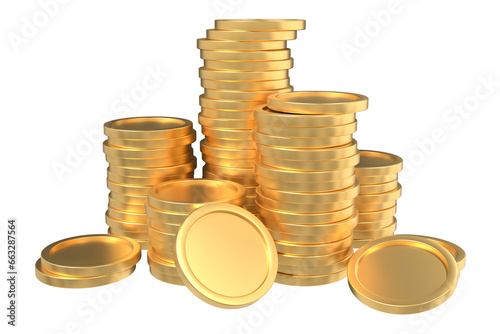 Stack of golden coins. 3D gold coins. Money growth gold coins. Finance and investment concept. 3D rendering