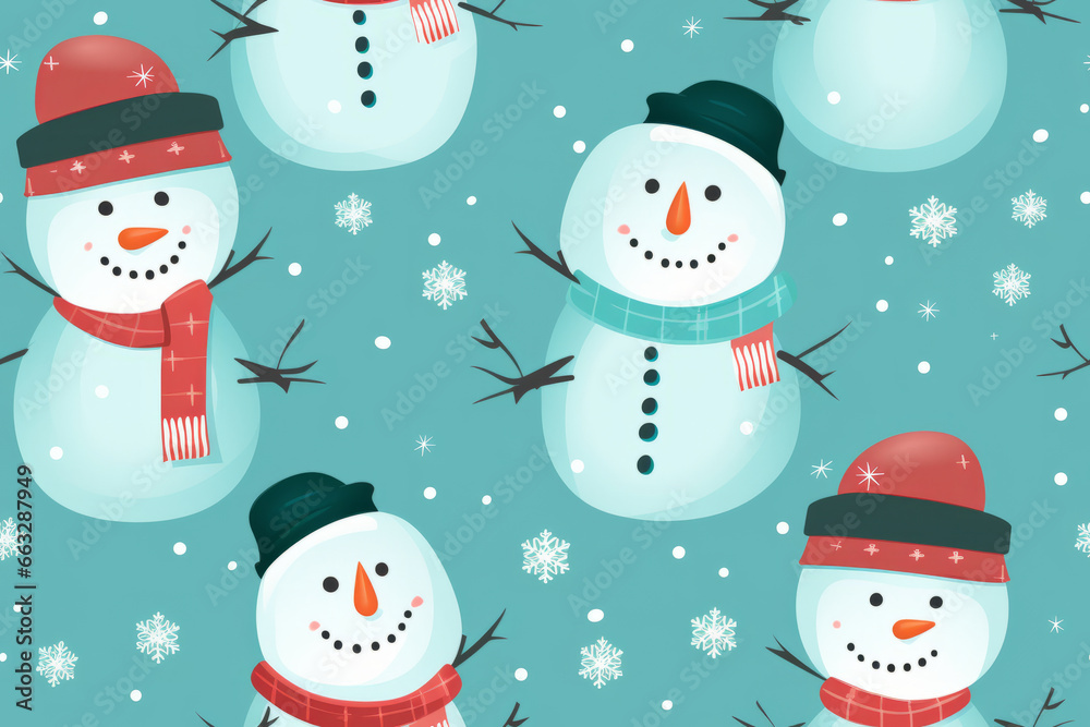 Snowman festive seamless pattern background
