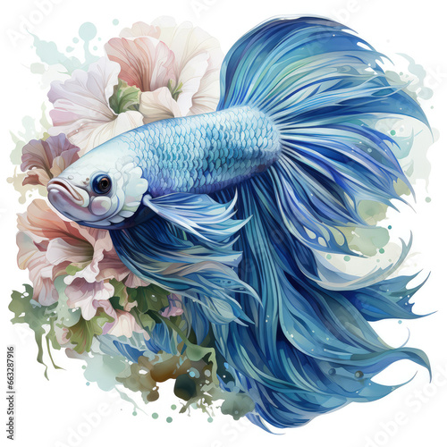 Watercolor Betta fish Illustration, Generative Ai © sukumarbd4
