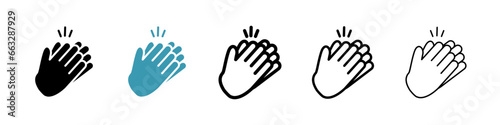 Clapping hands sign icon set. Congratulation clap vector icon. Applause handclap emoji vector sign. Appreciate vector sign in black filled and outlined style. photo