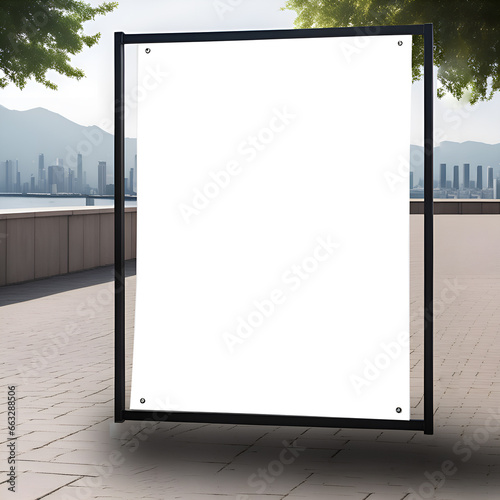 Blank poster mockup for outdoor advertising in the city with a minimalist style. 3D rendering