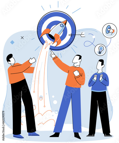 Successful project launch. Vector illustration. Project launch startup, brave dive into seof possibilities A development project idea, foundation stone of potential breakthrough Project launch