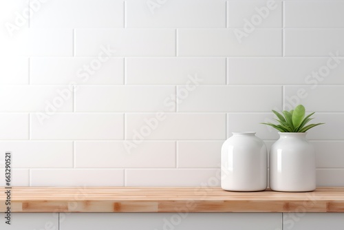 White Bathroom Interior With Wooden Tabletop For Product Display Blurred Bathroom Background