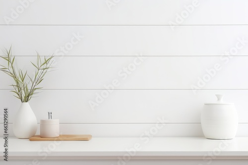 White Bathroom Interior With Wooden Tabletop For Product Display Blurred Bathroom Background