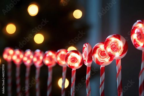 Christmas Decorative Light garland is wound on line Red Candy Stick
