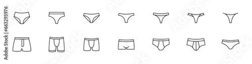 Underpants, underwear vector icon. Underwear trunks, boxer, bikini, lingerie outline icons collection. Underpants icon