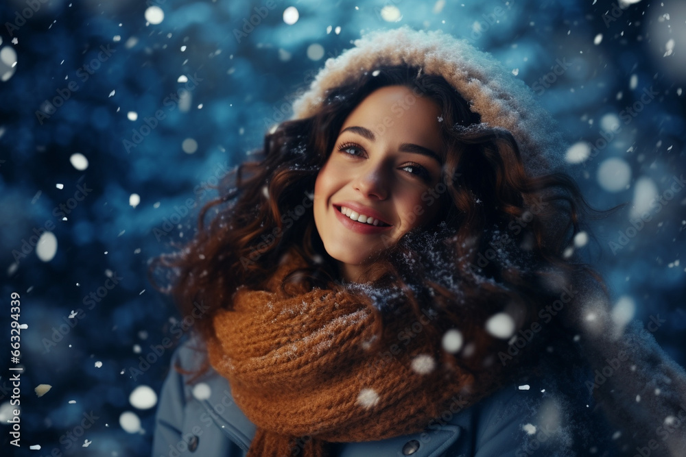 portrait of a smiling happy girl in snowy winter portrait of a smiling happy girl in snowy winter