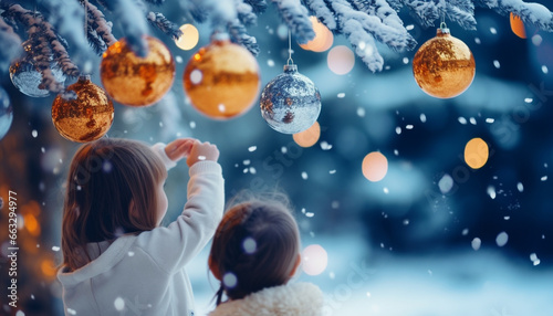 children decorating the Christmas tree
