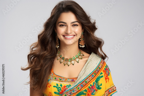 Young beautiful indian girl wearing jewelery, smiling photo