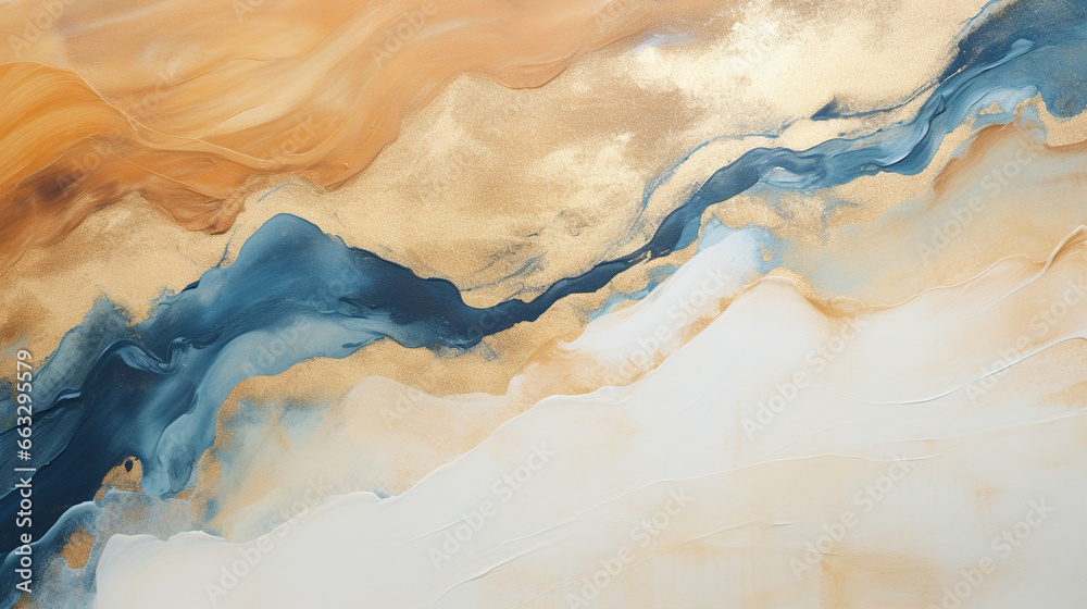 Beige alcohol ink marble textured background with golden splash. AI