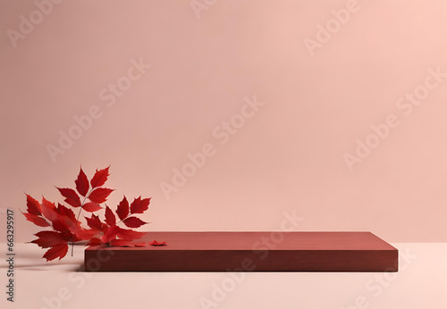 Wooden Podiums with Autumn Leaves, 
Fall Themed Presentation Stage, 
Seasonal Wooden Platforms