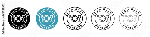 Food grade silicone sign icon set. Plastic safety fork and glass vector icon for ui designs. photo