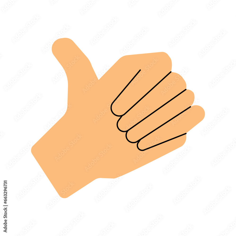 Modern vector flat illustration. Orange hand with thumb up. Modern vector flat illustration. Orange hand with thumb up.