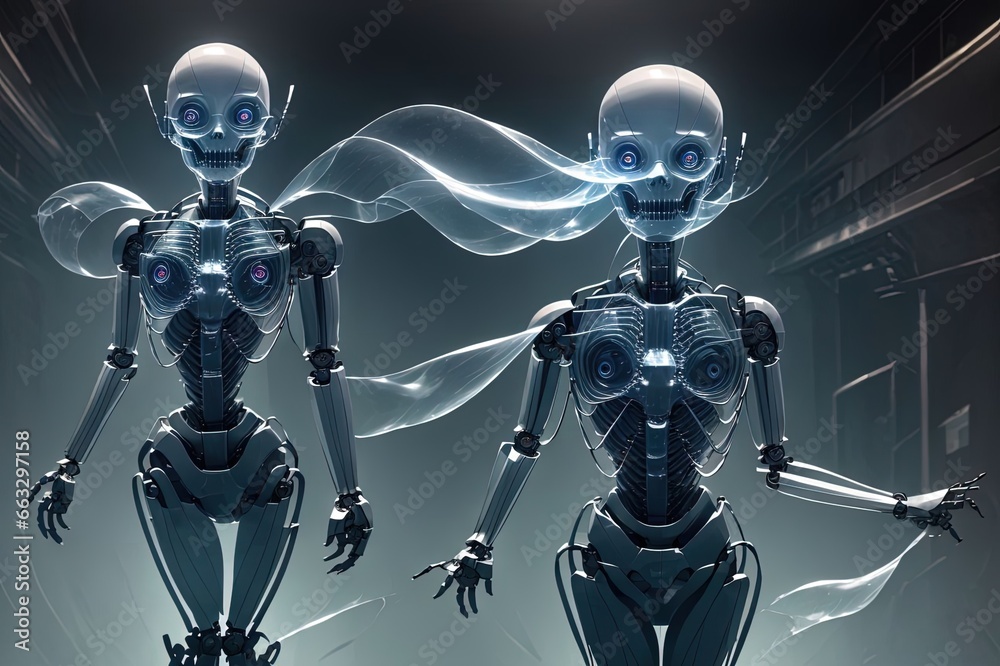 liquid dress ghost robot cyborg android Halloween Illustration