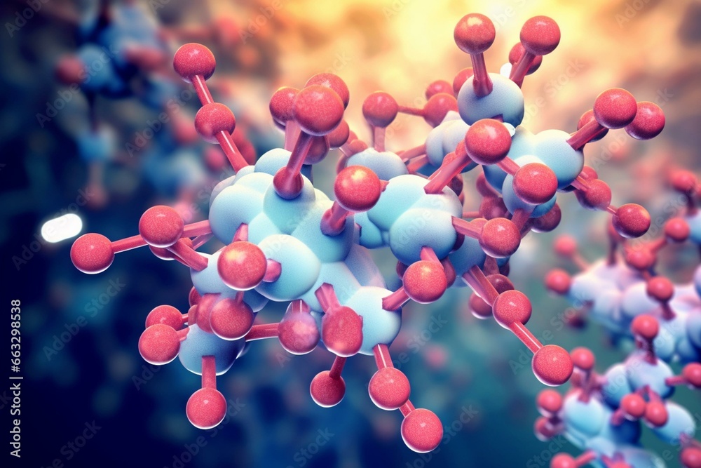 Illustration of a molecule used as an antibiotic drug. Generative AI - obrazy, fototapety, plakaty 