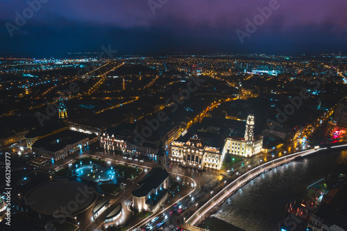 Oradea romania tourism aerial a mesmerizing aerial view of a historic European city illuminated by the vibrant lights of the night