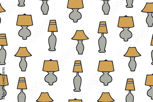 Seamless pattern of lighting fixtures for home decor. Decorative table lamp. Lighting for interior design. Vector illustration