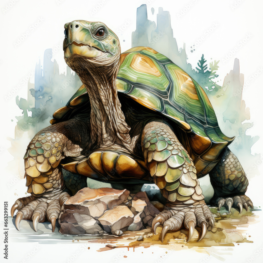 Naklejka premium watercolor Tortoise dragon clipart, Generative Ai
